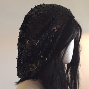 Neiman Marcus cashmere slouch sequins hat, black.